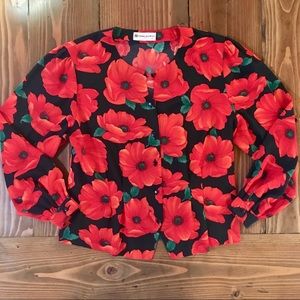 Pierre Balmain Red and Black Poppy Button Blouse